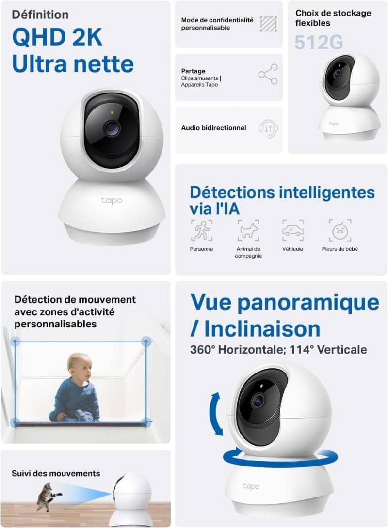Tapo 2K(3MP) Caméra Surveillance WiFi intérieure 360° – Image 2
